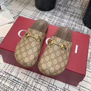 Gucci Beige Monogram Clogs
